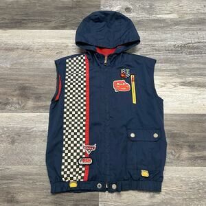 Vintage Y2K Disney Store Cars Lightning McQueen Boys S Zip Vest Racing Hooded
